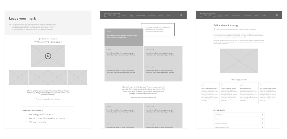 InContext wireframes nieuwe website